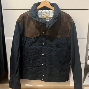 Tecovas Navy Jacket with Brown Suede Yoke